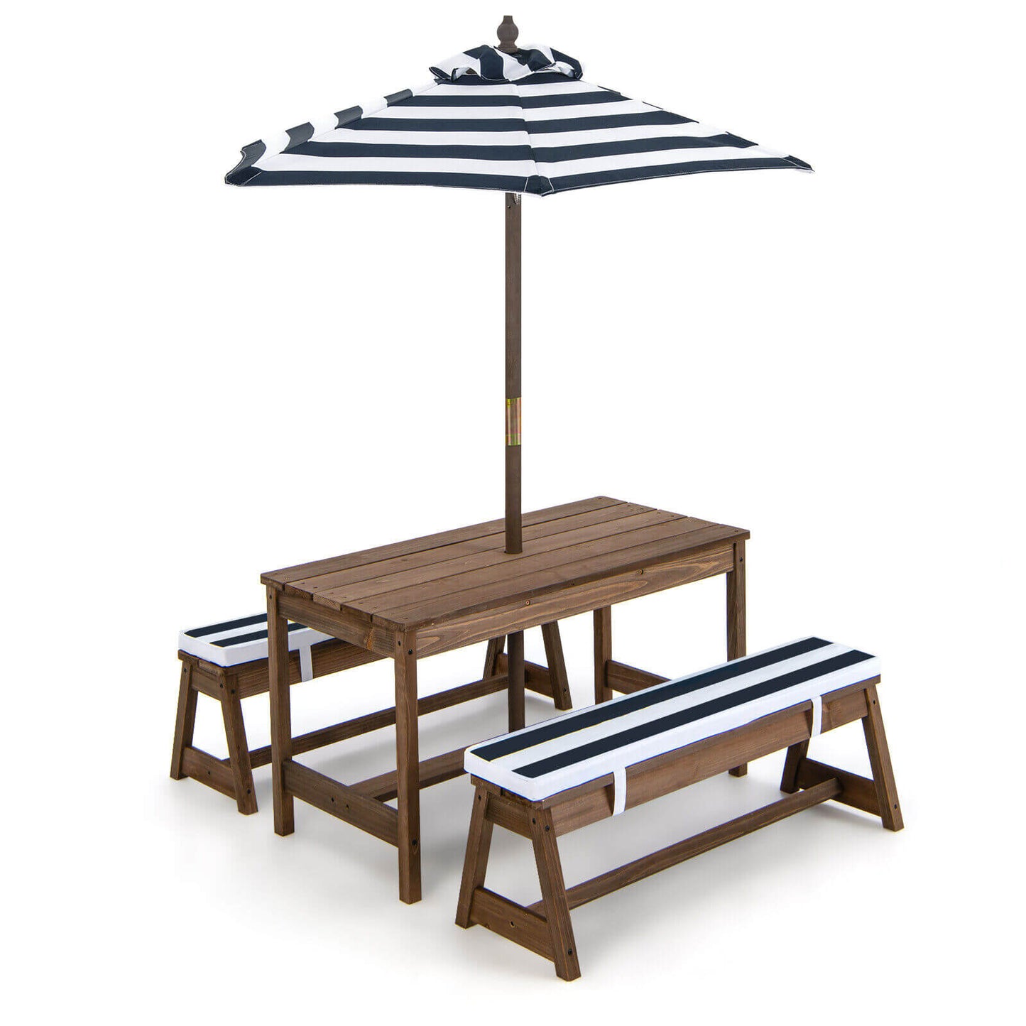 Kids Picnic Table and Bench Set with Cushions and Height Adjustable Umbrella-Blue Kids Crystal
