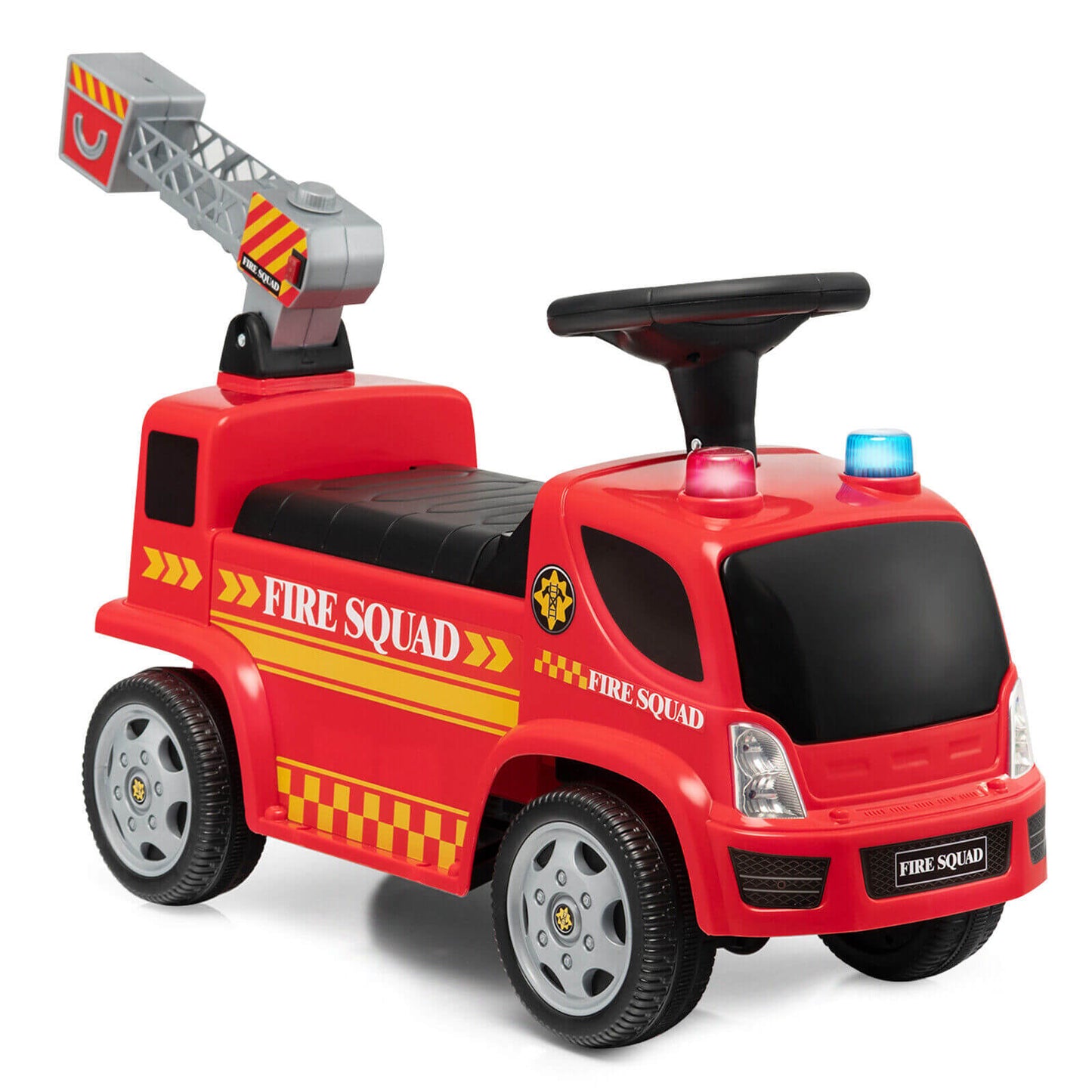 Kids Push Ride On Fire Truck with Ladder Bubble Maker and Headlights-Red Kids Crystal