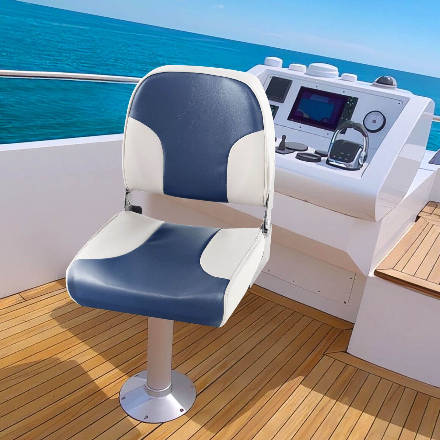 2 Pieces Low Back Boat Seat Set with Sponge Padding and Aluminum Hinges-Blue Kids Crystal