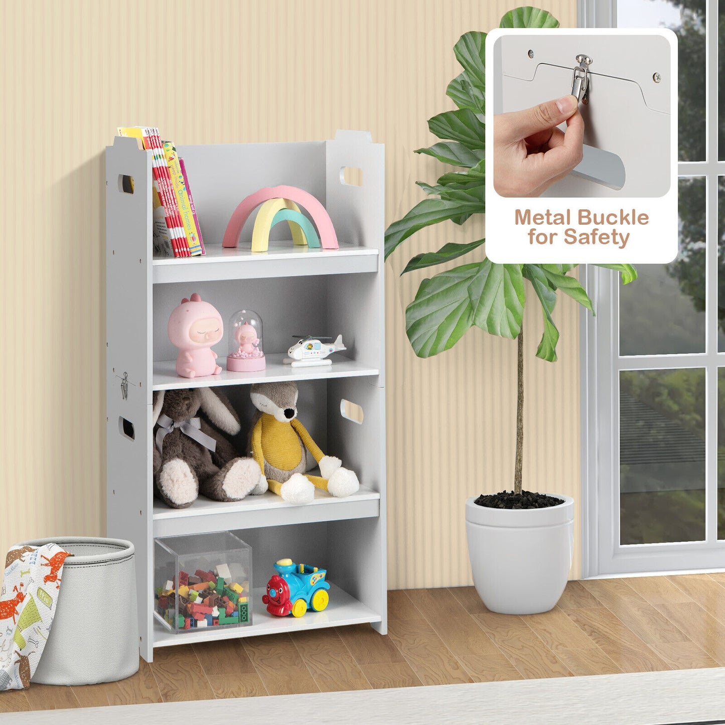 4-in-1 Kids Table and Chairs with Multiple Storage for Learning-Gray Kids Crystal