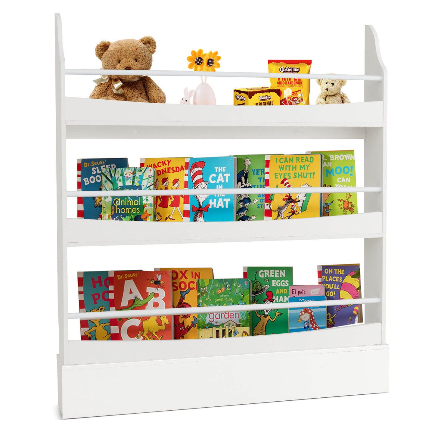3-Tier Bookshelf with 2 Anti-Tipping Kits for Books and Magazines-White Kids Crystal