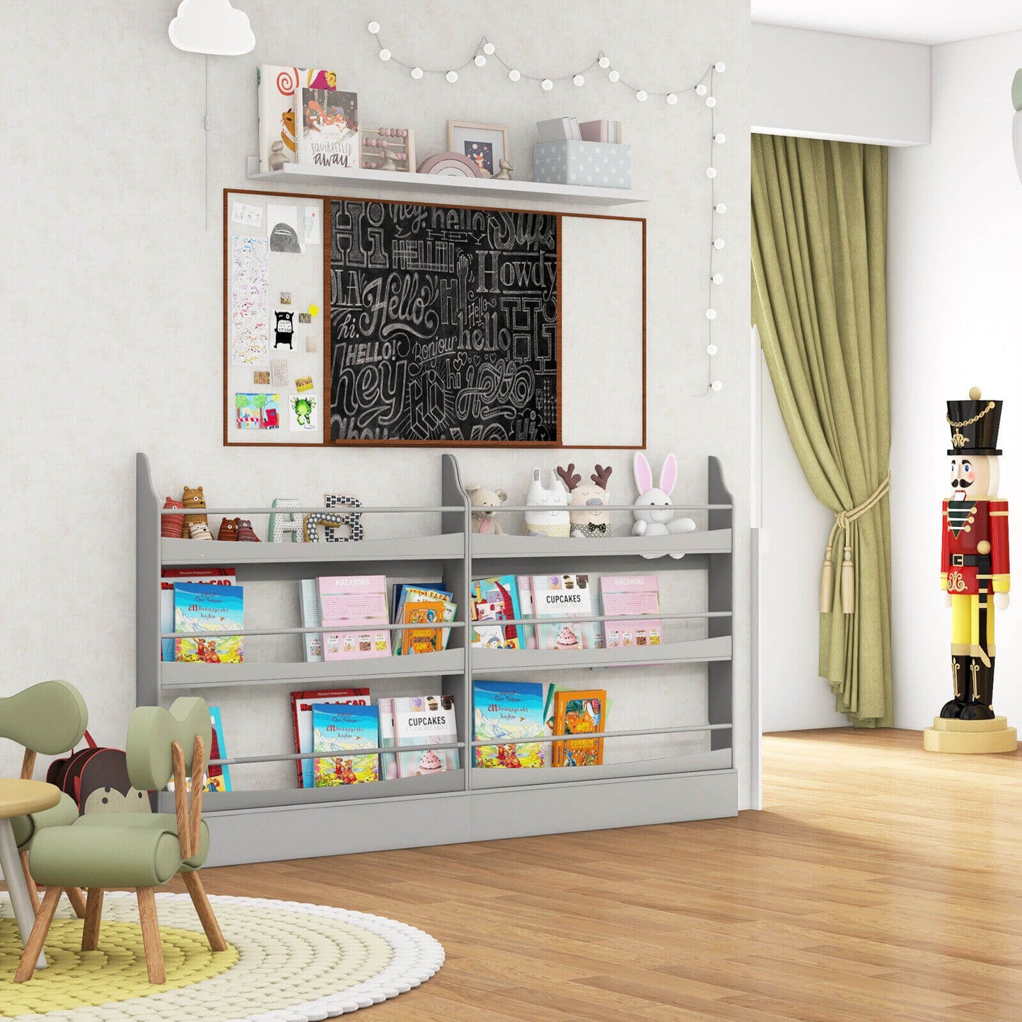 3-Tier Bookshelf with 2 Anti-Tipping Kits for Books and Magazines-Gray Kids Crystal