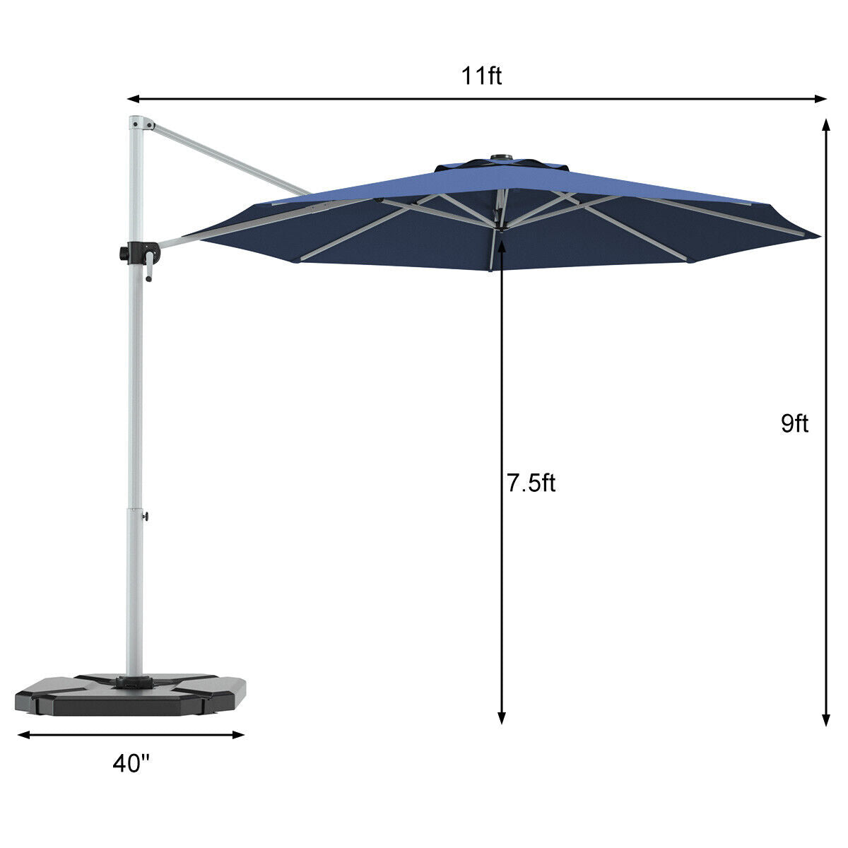 11 Feet Patio Offset Cantilever Umbrella 360° Rotation Aluminum Tilt-Navy Kids Crystal