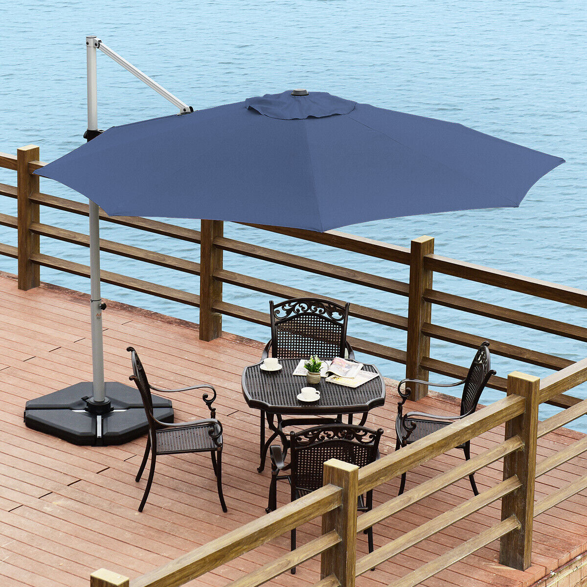11 Feet Patio Offset Cantilever Umbrella 360° Rotation Aluminum Tilt-Navy Kids Crystal