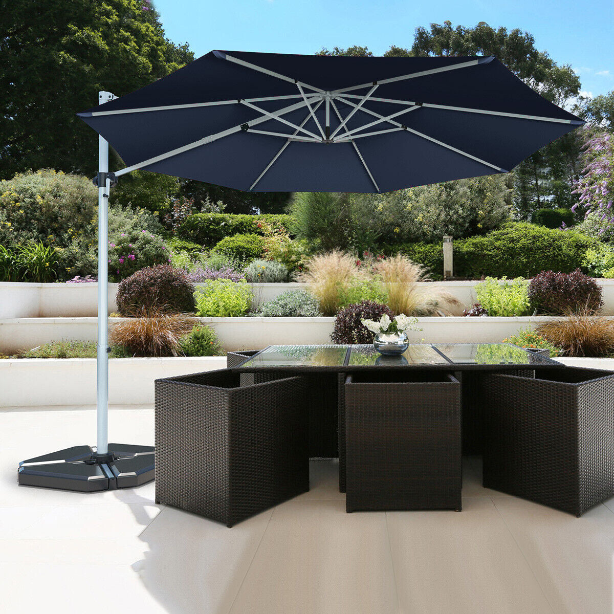 11 Feet Patio Offset Cantilever Umbrella 360° Rotation Aluminum Tilt-Navy Kids Crystal