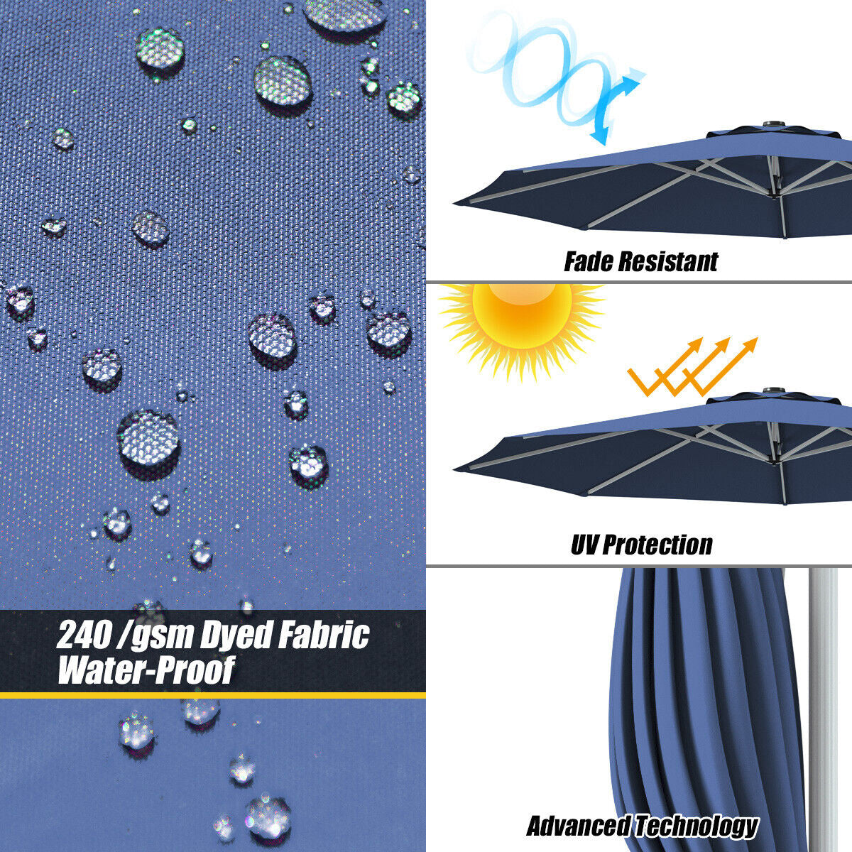 11 Feet Patio Offset Cantilever Umbrella 360° Rotation Aluminum Tilt-Navy Kids Crystal