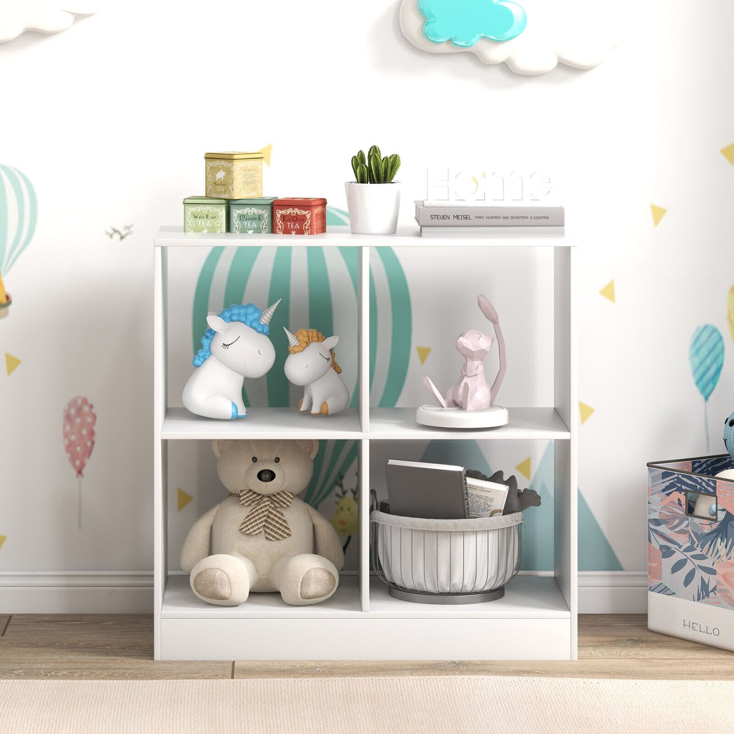 4-Cube Kids Bookcase with Open Shelves-White Kids Crystal