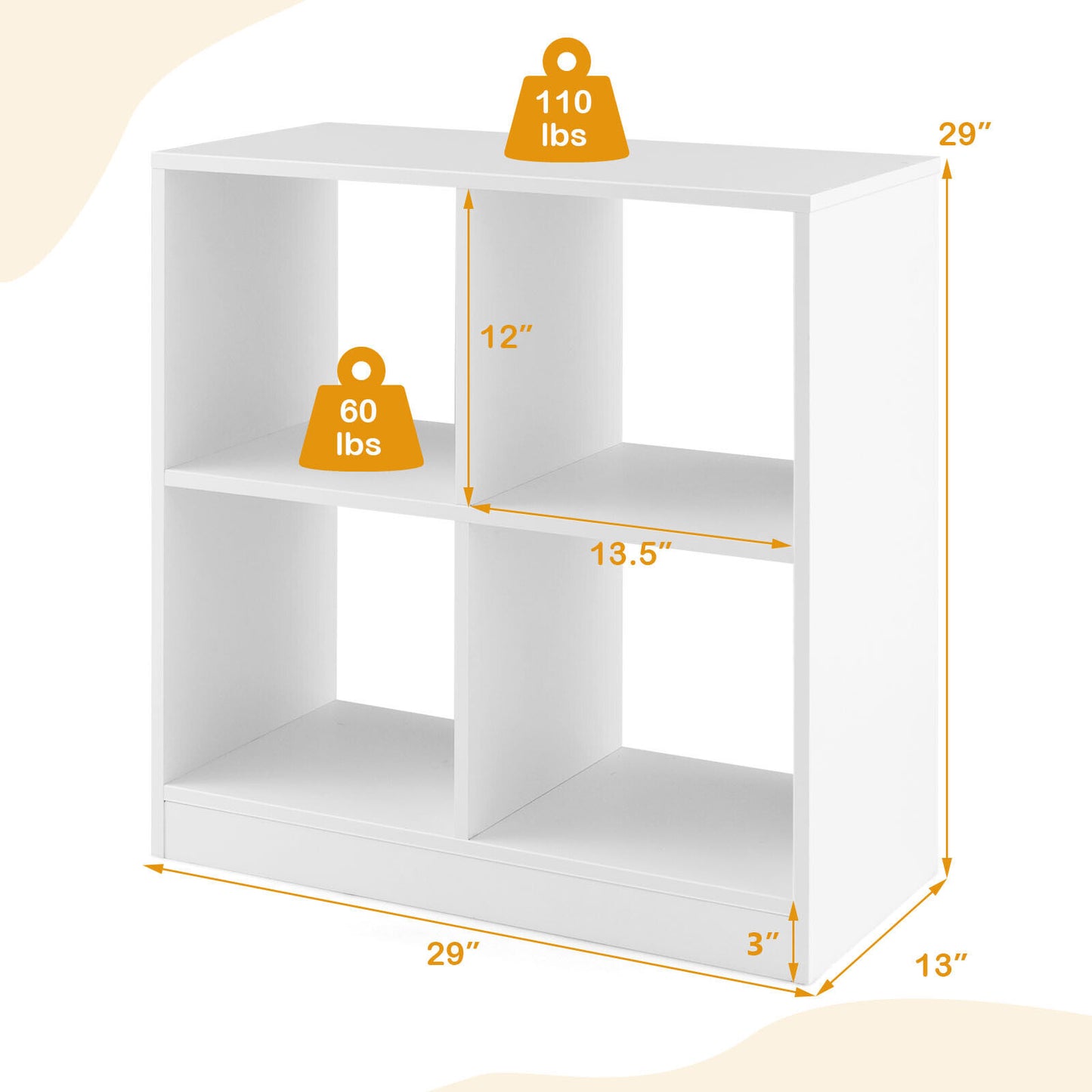 4-Cube Kids Bookcase with Open Shelves-White Kids Crystal