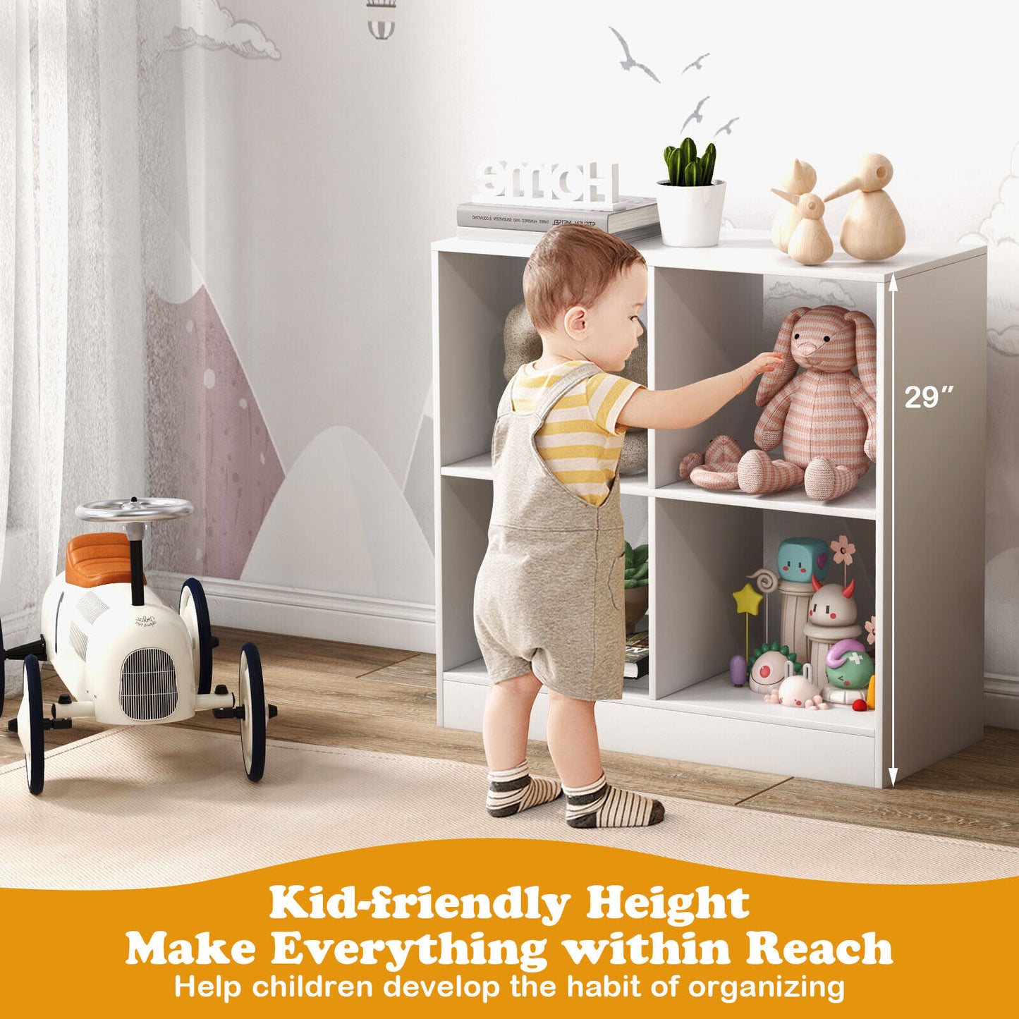 4-Cube Kids Bookcase with Open Shelves-White Kids Crystal