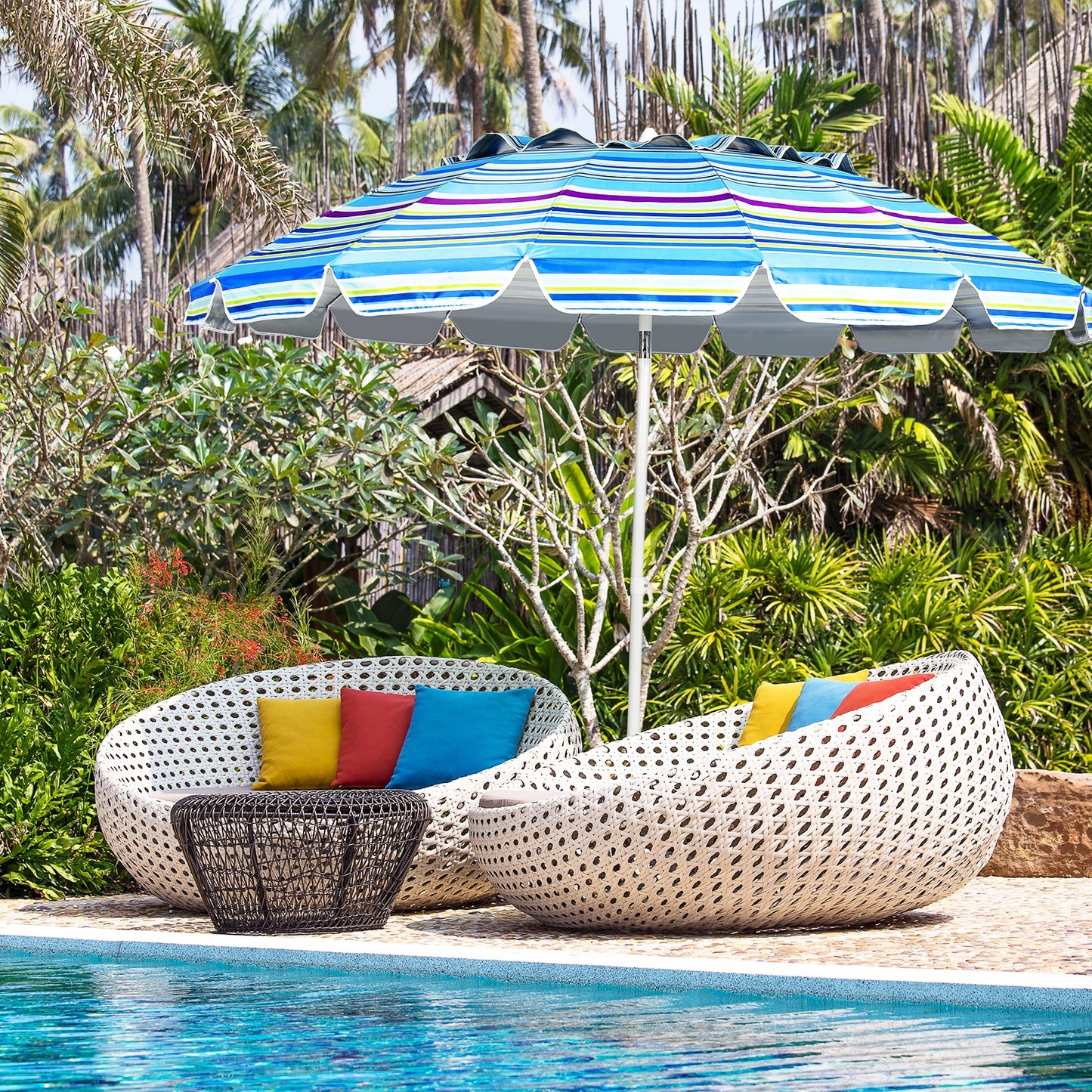 8FT Portable Beach Umbrella with Sand Anchor and Tilt Mechanism for Garden and Patio-Blue Kids Crystal