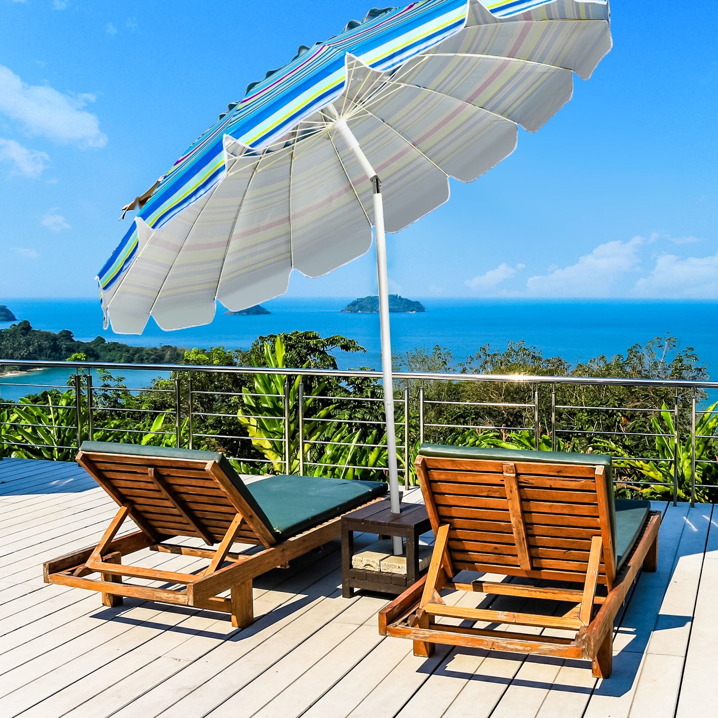 8FT Portable Beach Umbrella with Sand Anchor and Tilt Mechanism for Garden and Patio-Blue Kids Crystal