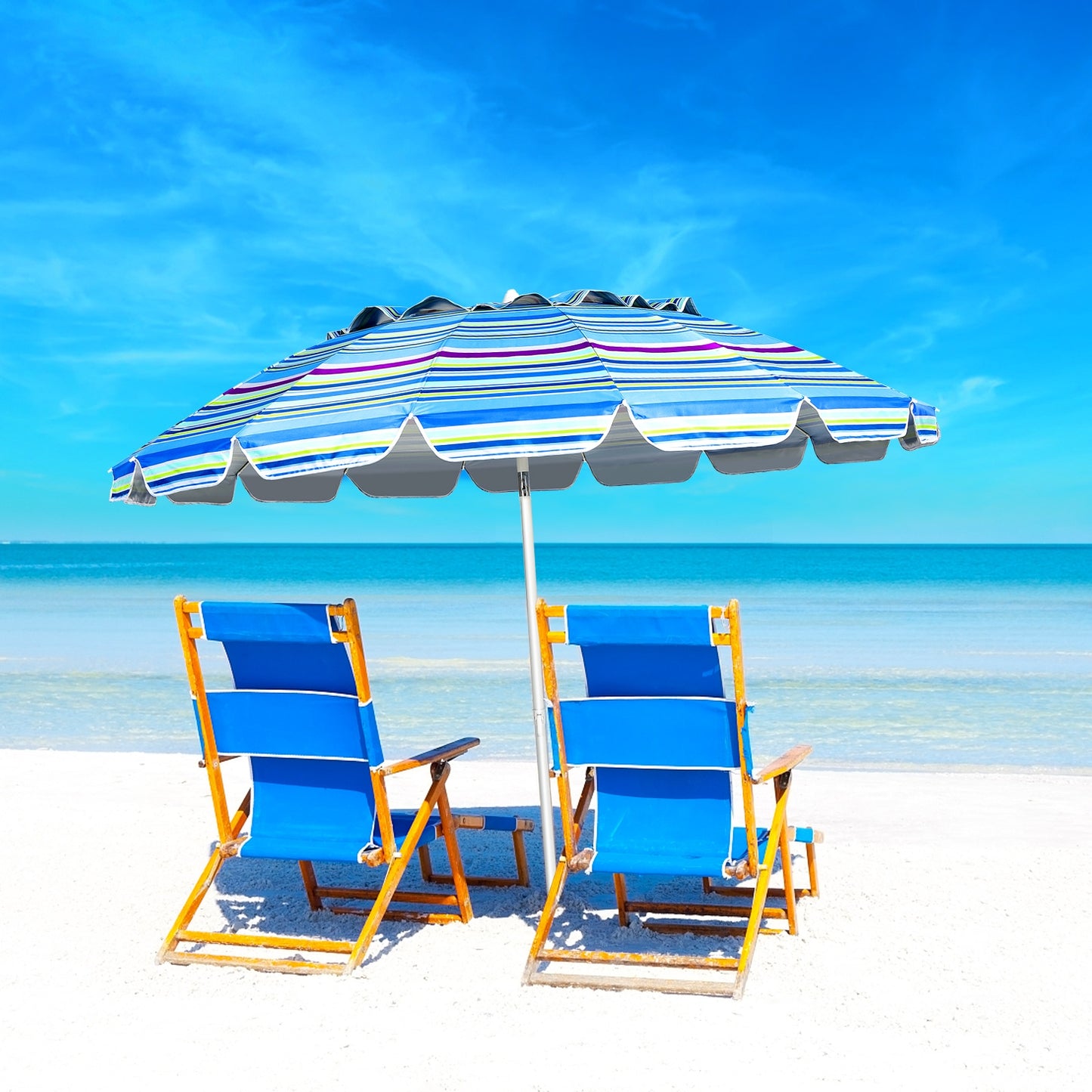 8FT Portable Beach Umbrella with Sand Anchor and Tilt Mechanism for Garden and Patio-Blue Kids Crystal