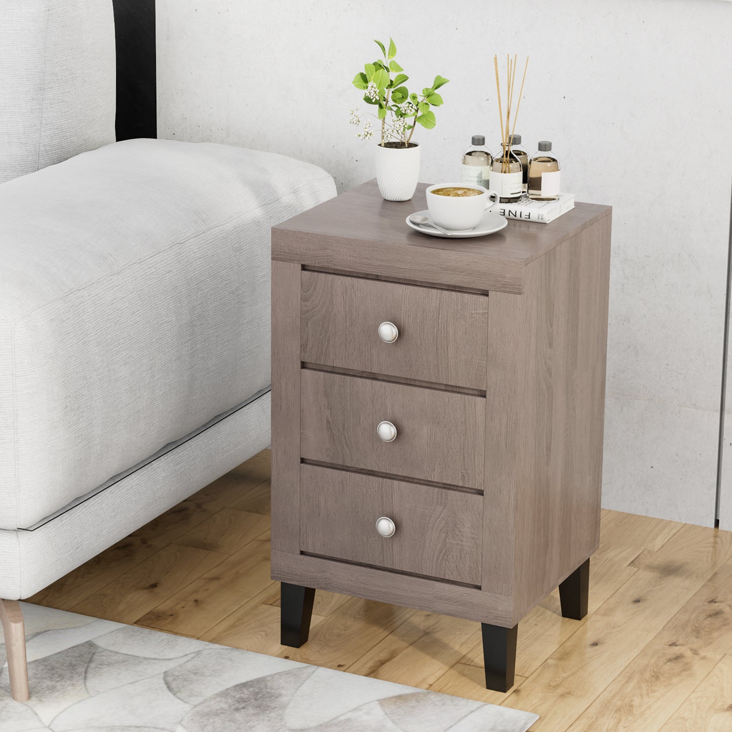 Modern Nightstand with 3 Drawers for Bedroom Living Room-Gray Kids Crystal