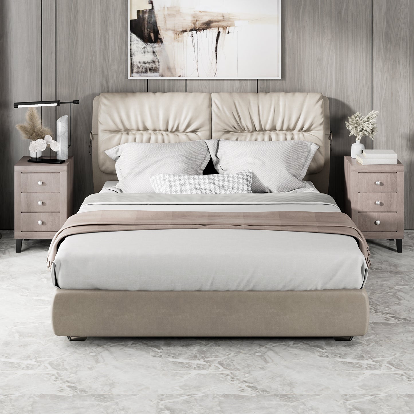 Modern Nightstand with 3 Drawers for Bedroom Living Room-Gray Kids Crystal