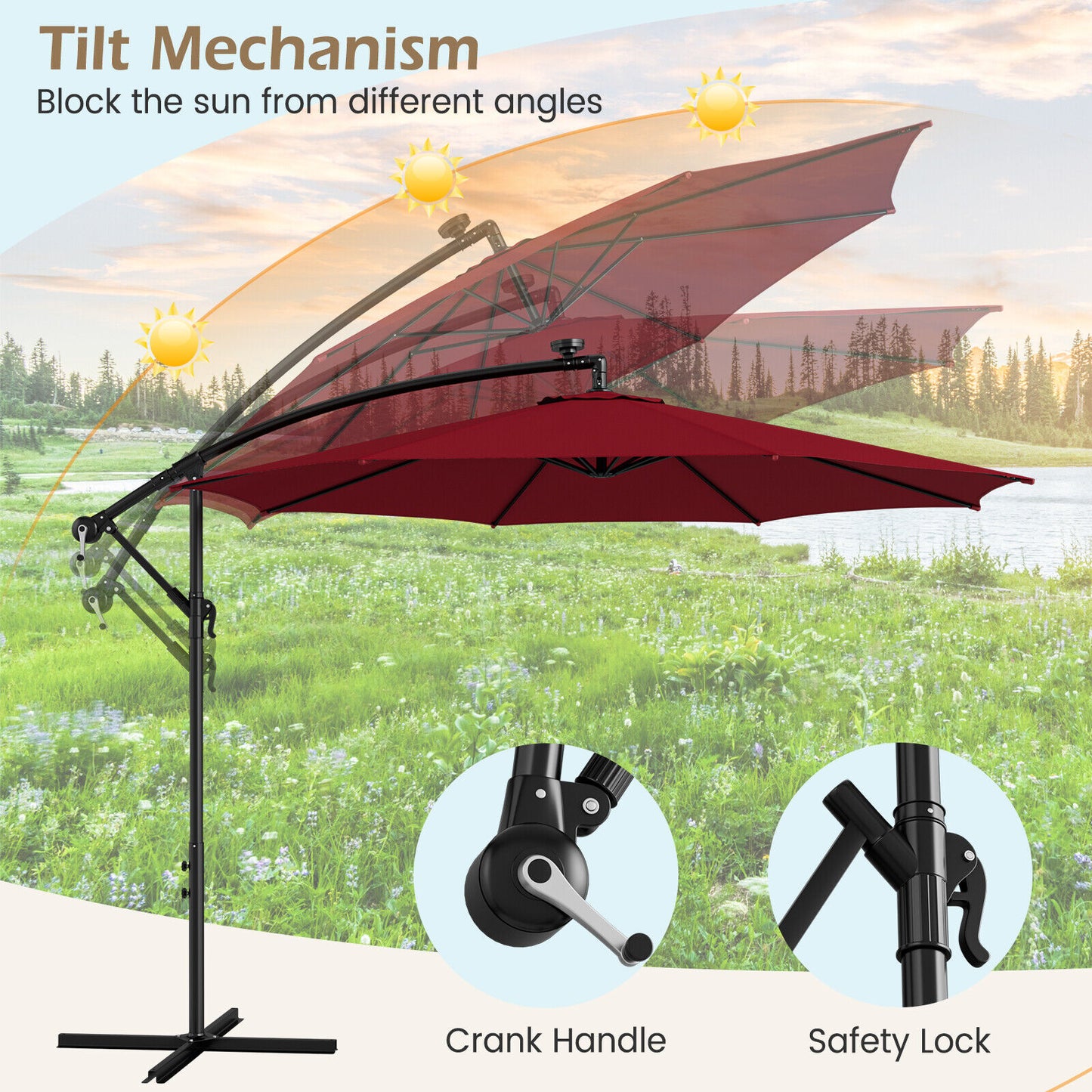 10 Feet Patio Offset Umbrella with 112 Solar-Powered LED Lights-Beige-Wine Kids Crystal
