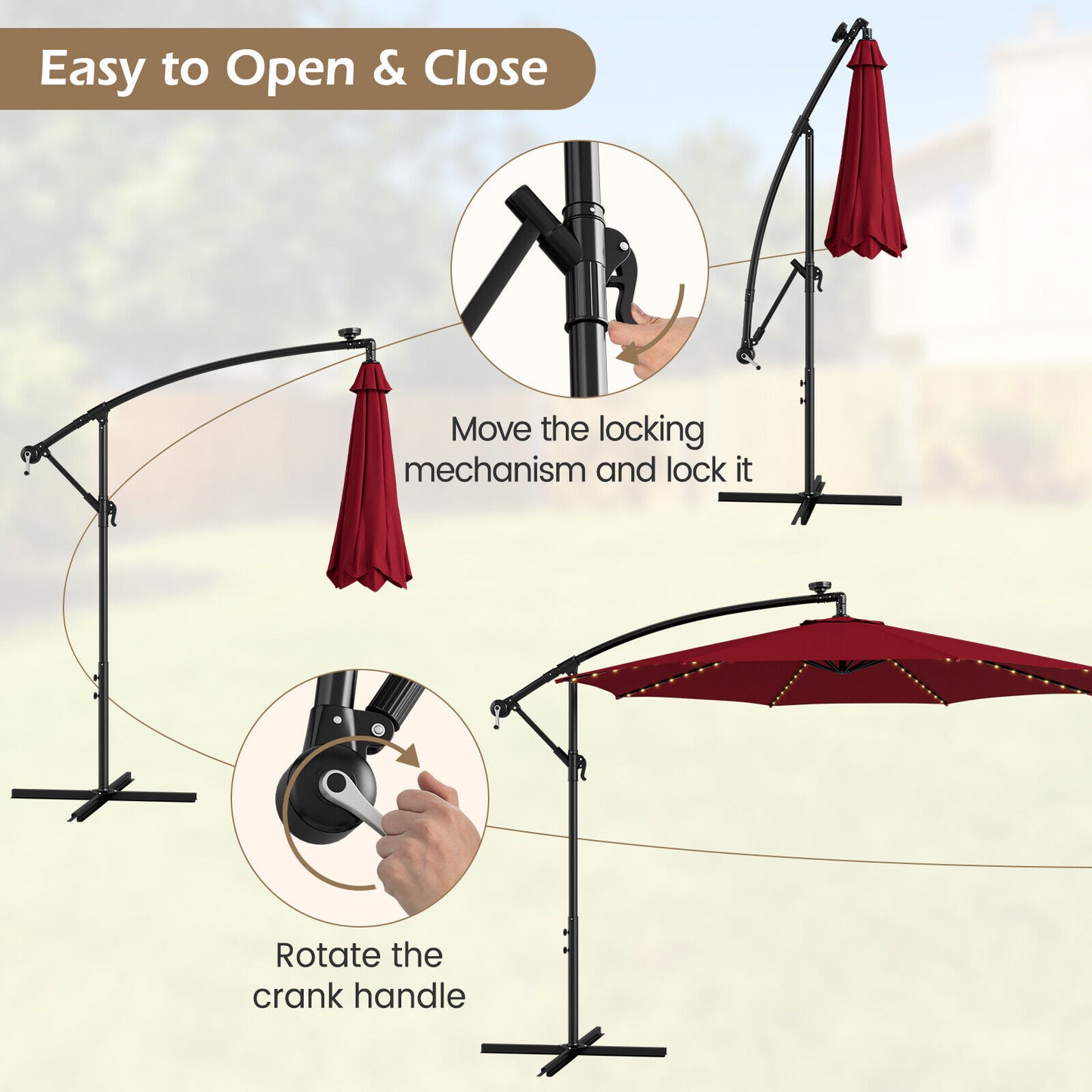 10 Feet Patio Offset Umbrella with 112 Solar-Powered LED Lights-Beige-Wine Kids Crystal