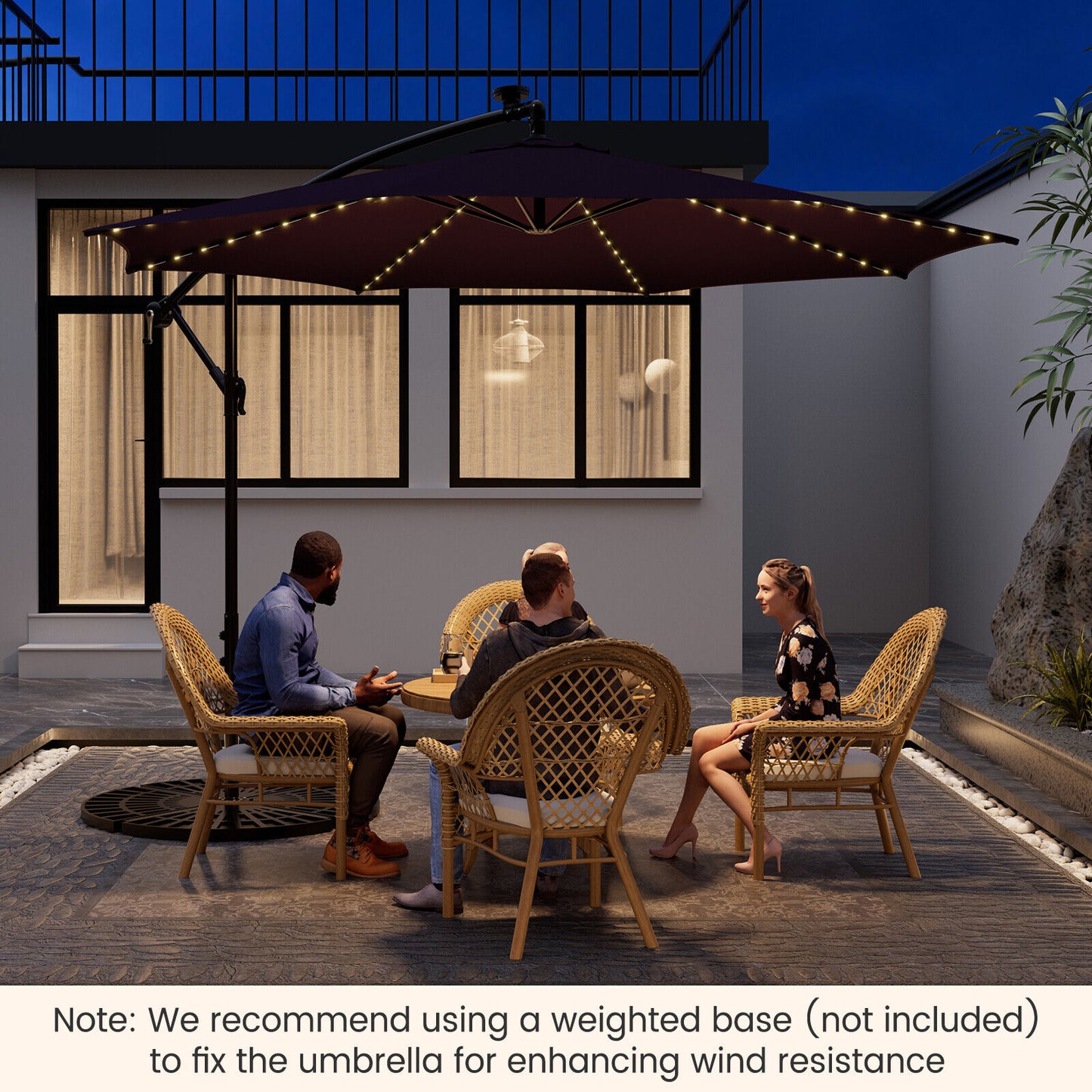 10 Feet Patio Offset Umbrella with 112 Solar-Powered LED Lights-Beige-Navy Kids Crystal