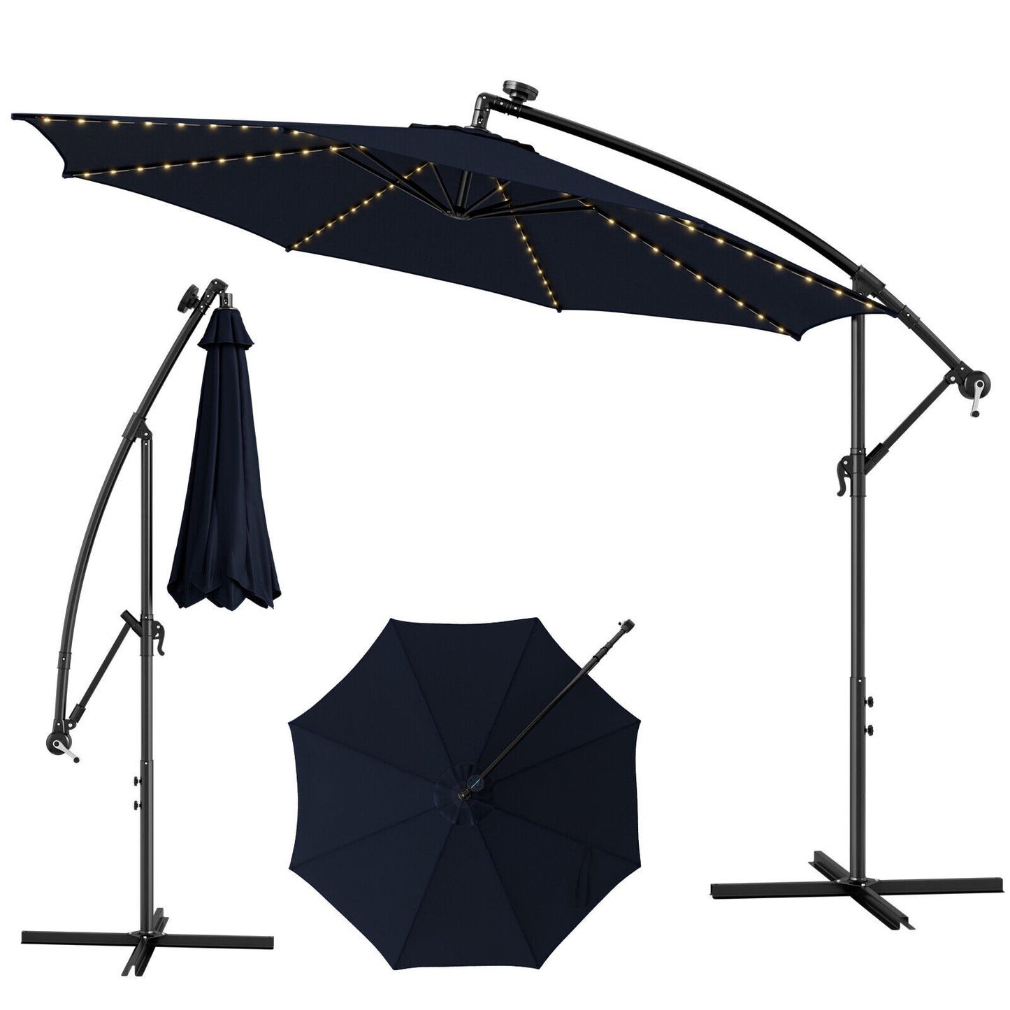 10 Feet Patio Offset Umbrella with 112 Solar-Powered LED Lights-Beige-Navy Kids Crystal