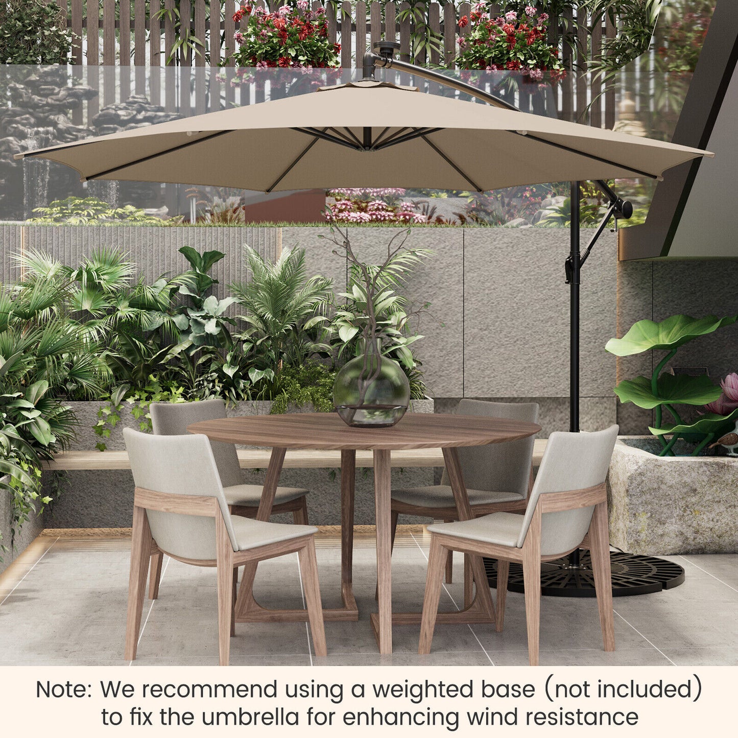 10 Feet Patio Offset Umbrella with 112 Solar-Powered LED Lights-Beige-Beige Kids Crystal