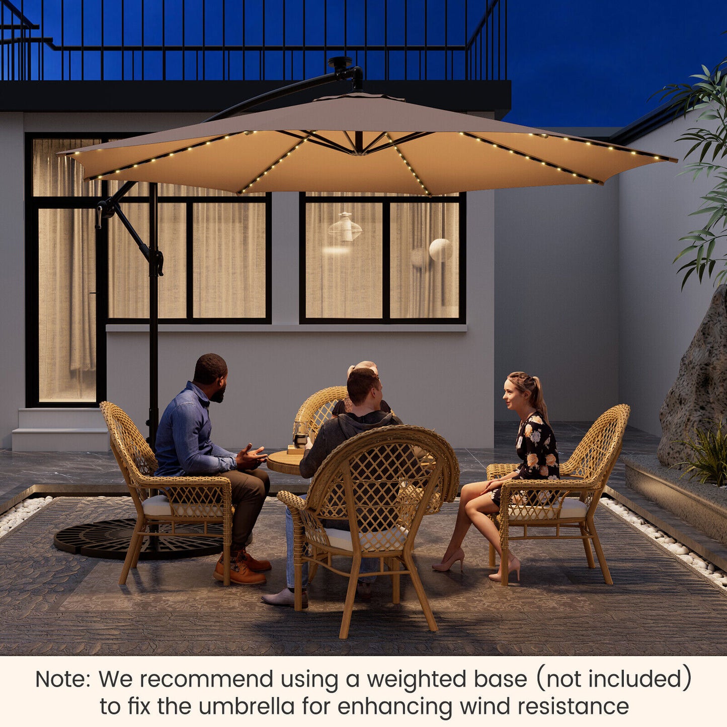 10 Feet Patio Offset Umbrella with 112 Solar-Powered LED Lights-Beige-Beige Kids Crystal