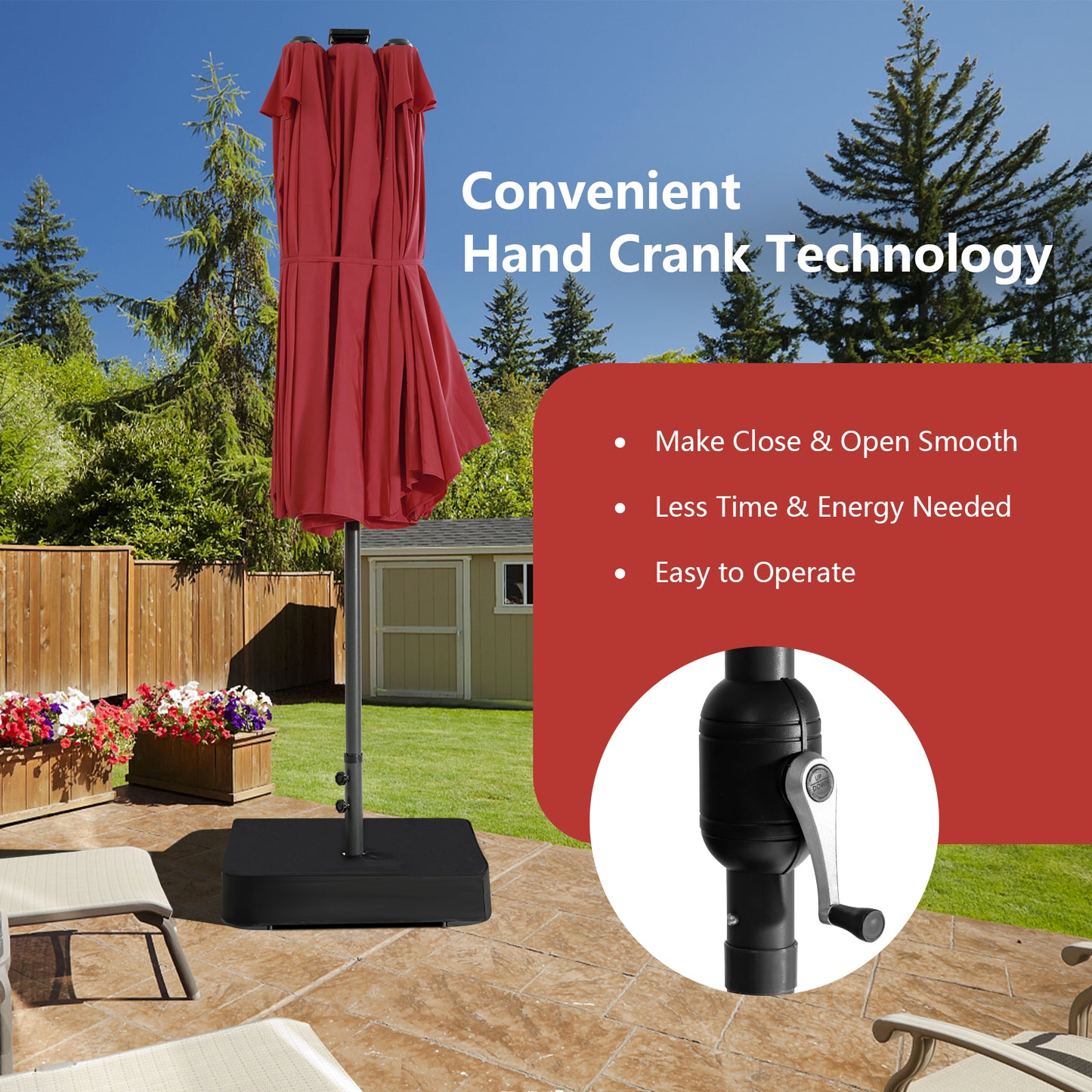15 Feet Double-Sided Patio Umbrella with 48 LED Lights-Wine Kids Crystal