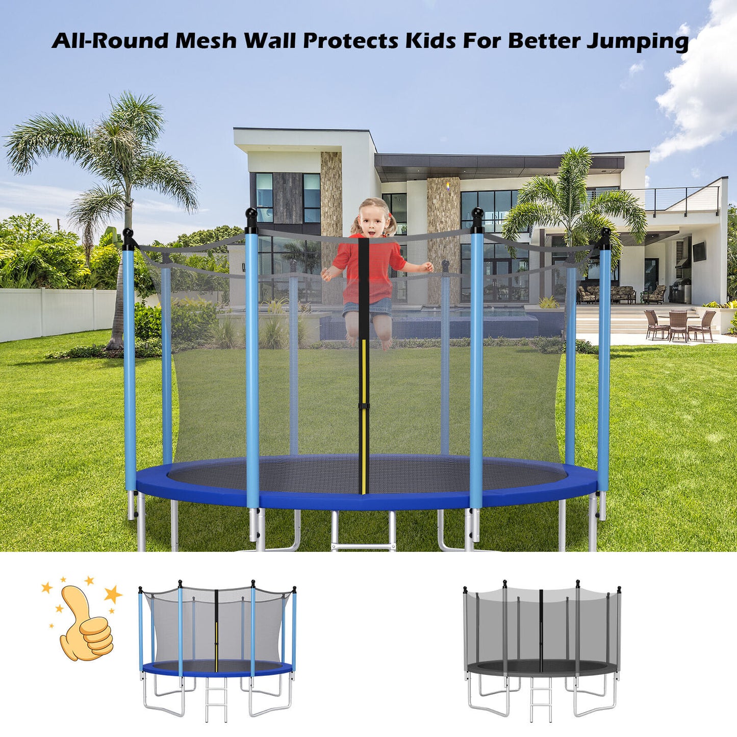 15/16 Feet Trampoline Replacement Safety Net with Adjustable Straps-16 ft Kids Crystal