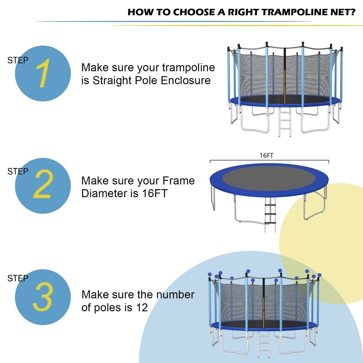 15/16 Feet Trampoline Replacement Safety Net with Adjustable Straps-16 ft Kids Crystal