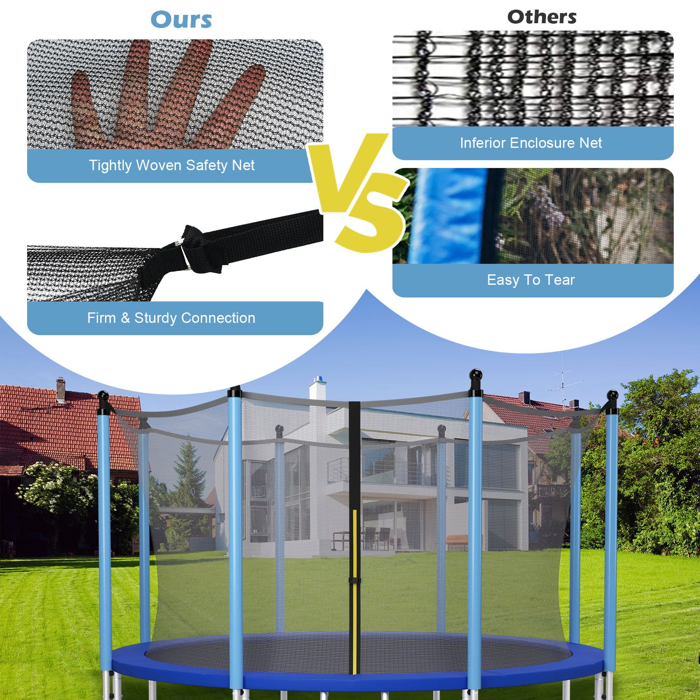 15/16 Feet Trampoline Replacement Safety Net with Adjustable Straps-15 ft Kids Crystal