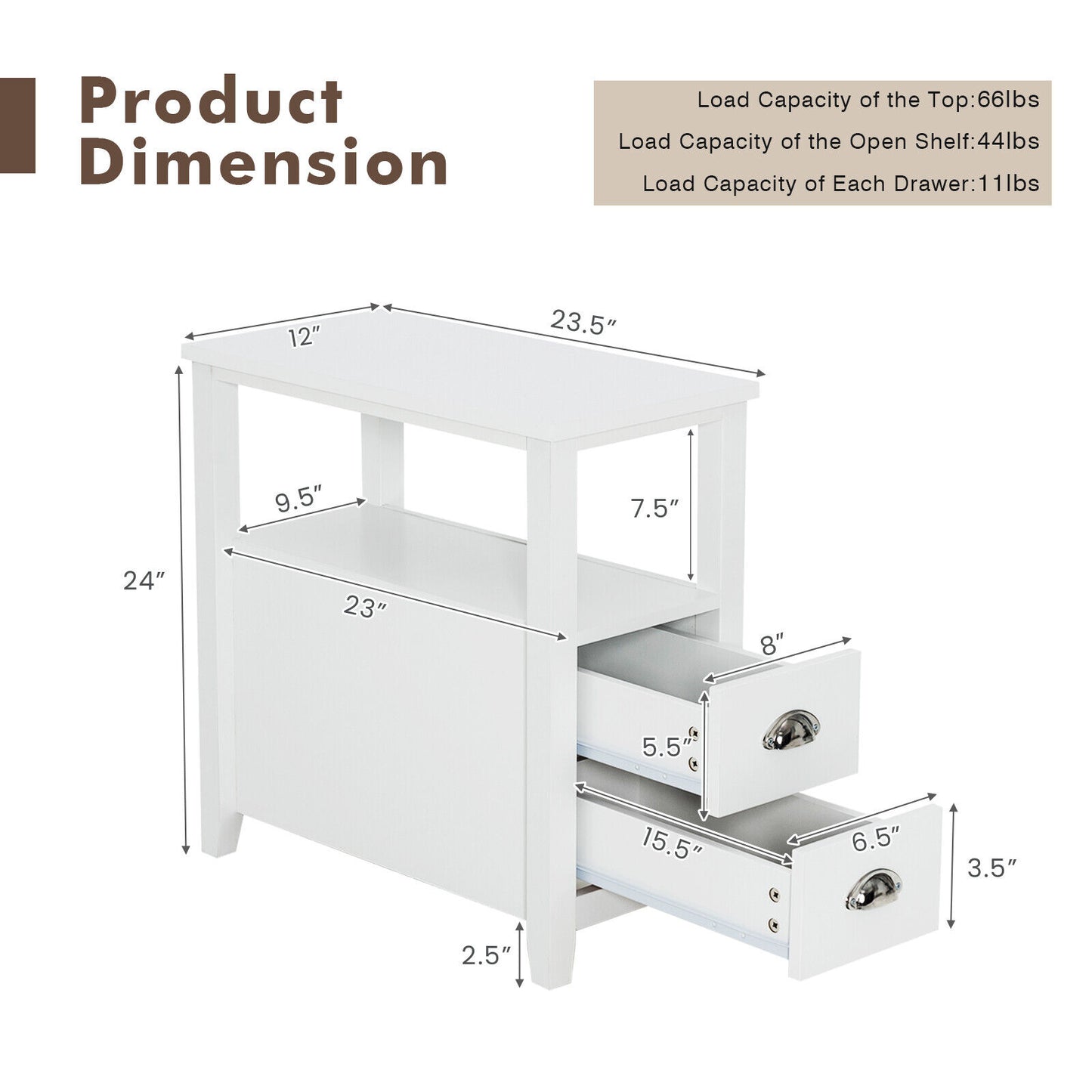 2 Pieces Wooden Bed-side Nightstand Set with 2 Drawers-White Kids Crystal