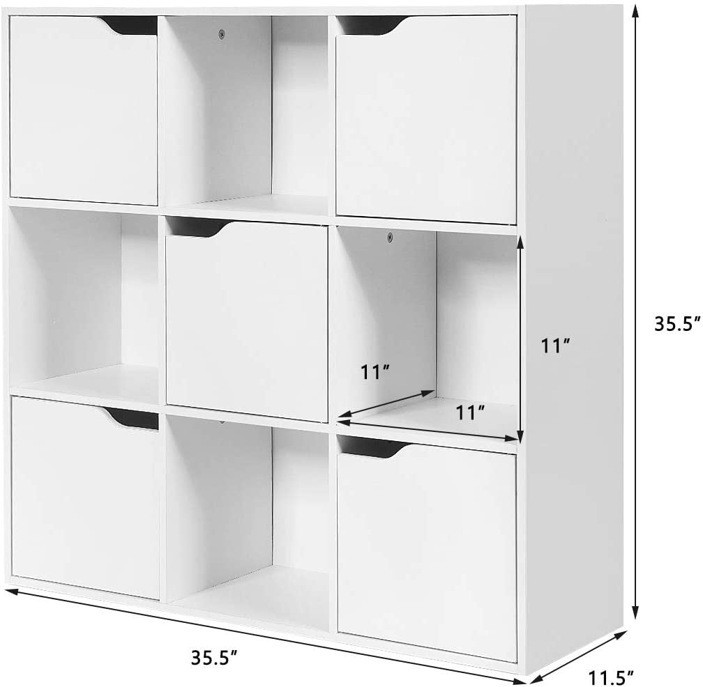 Free Standing 9 Cube Storage Wood Divider Bookcase for Home and Office-White Kids Crystal