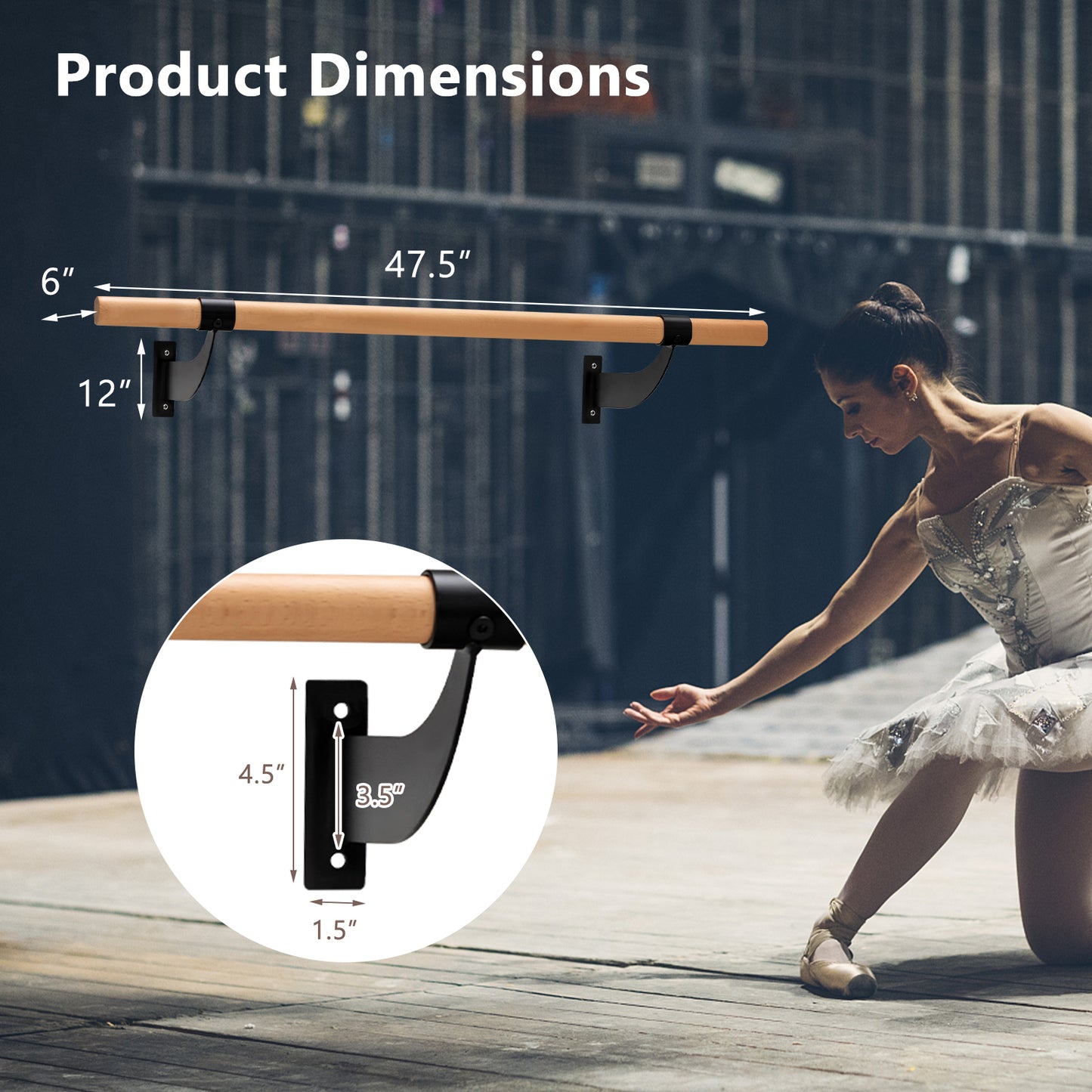 4 Feet Wall-Mounted Ballet Barre for Yoga-Black Kids Crystal