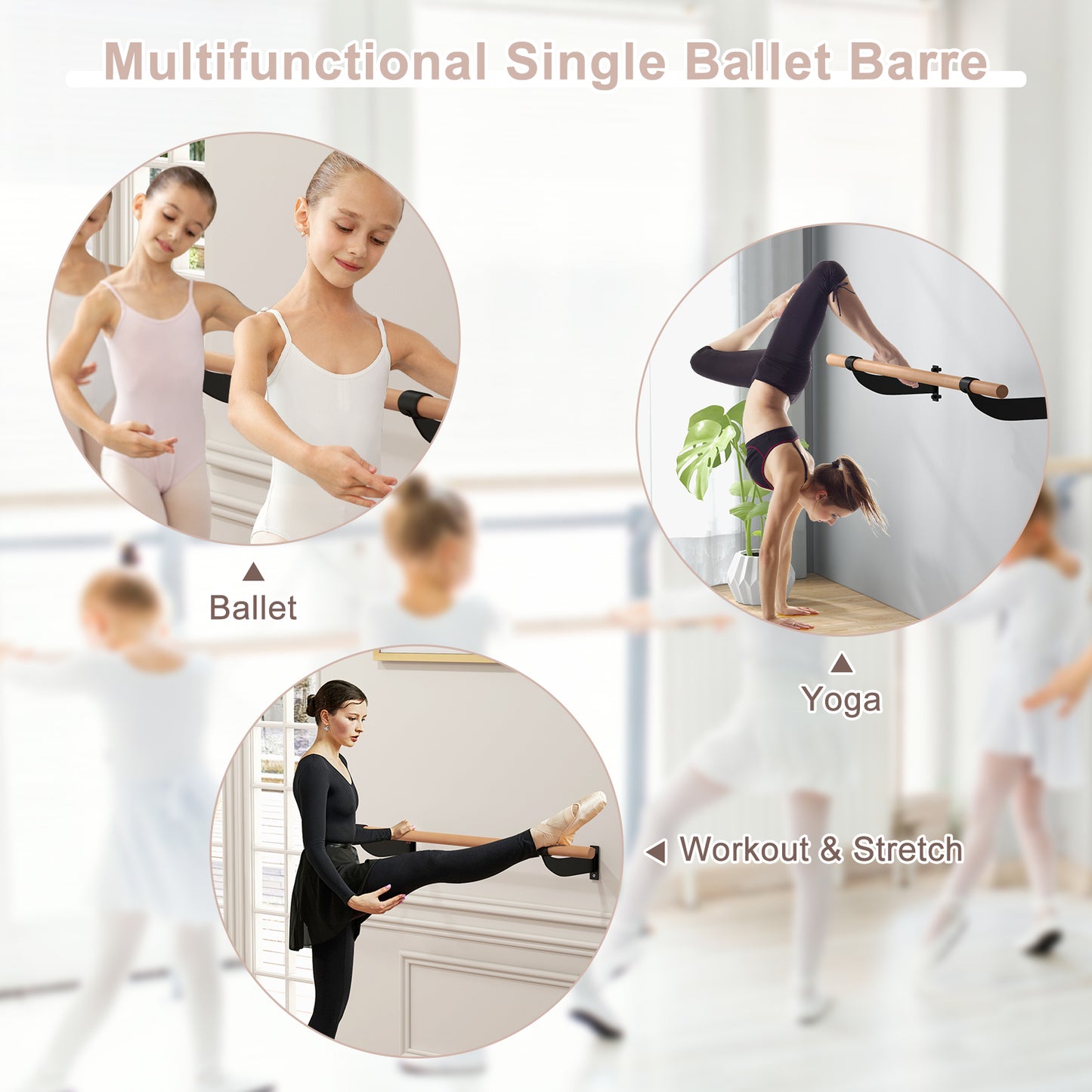 4 Feet Wall-Mounted Ballet Barre for Yoga-Black Kids Crystal