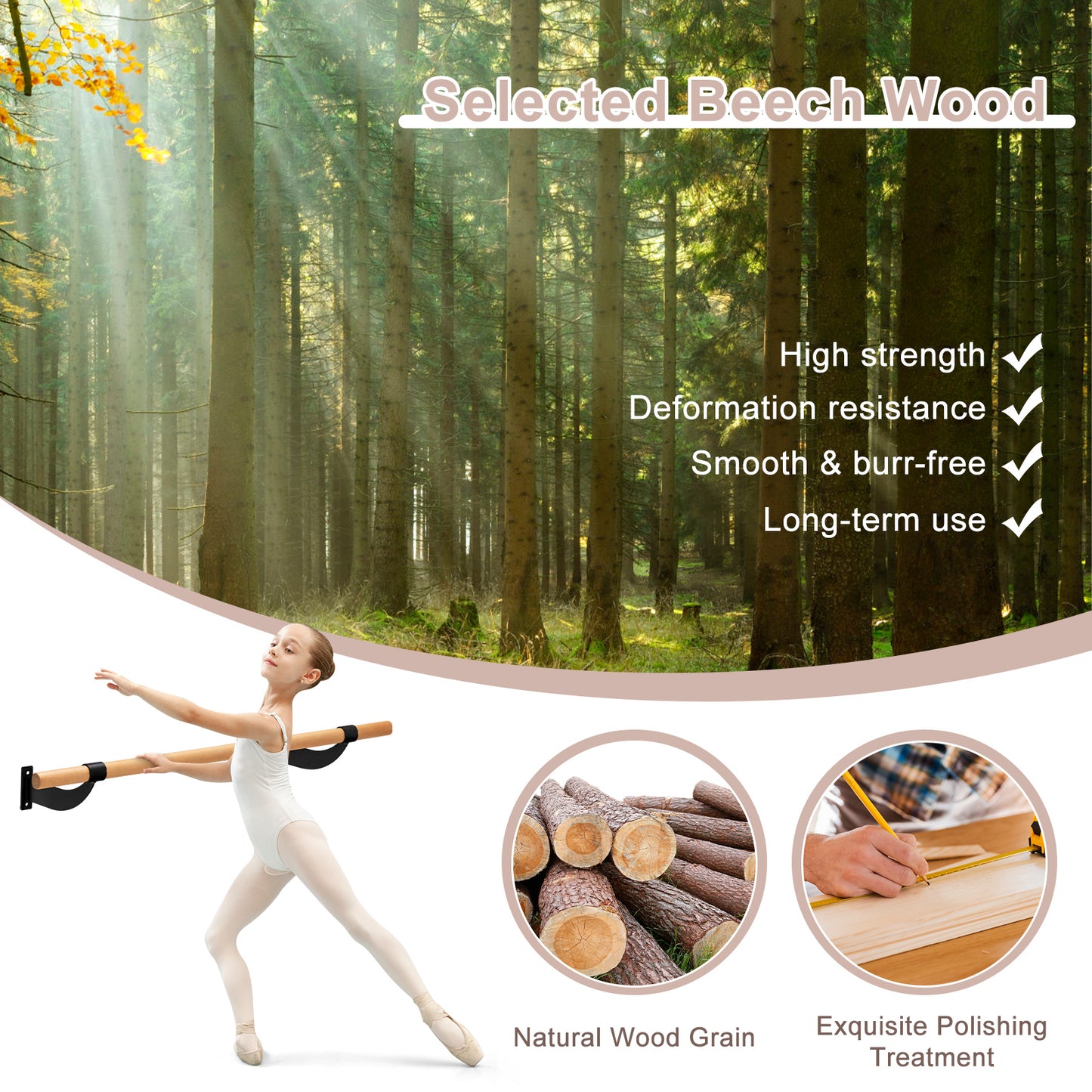 4 Feet Wall-Mounted Ballet Barre for Yoga-Black Kids Crystal