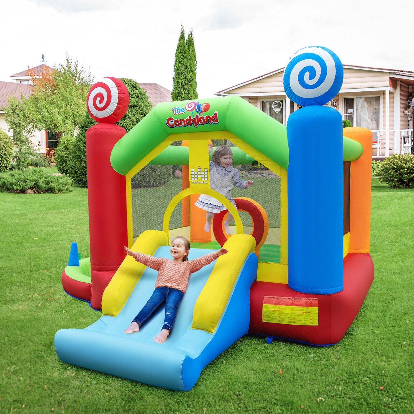 Candy Land Theme Kids Inflatable Bounce House with 735W Air Blower Kids Crystal