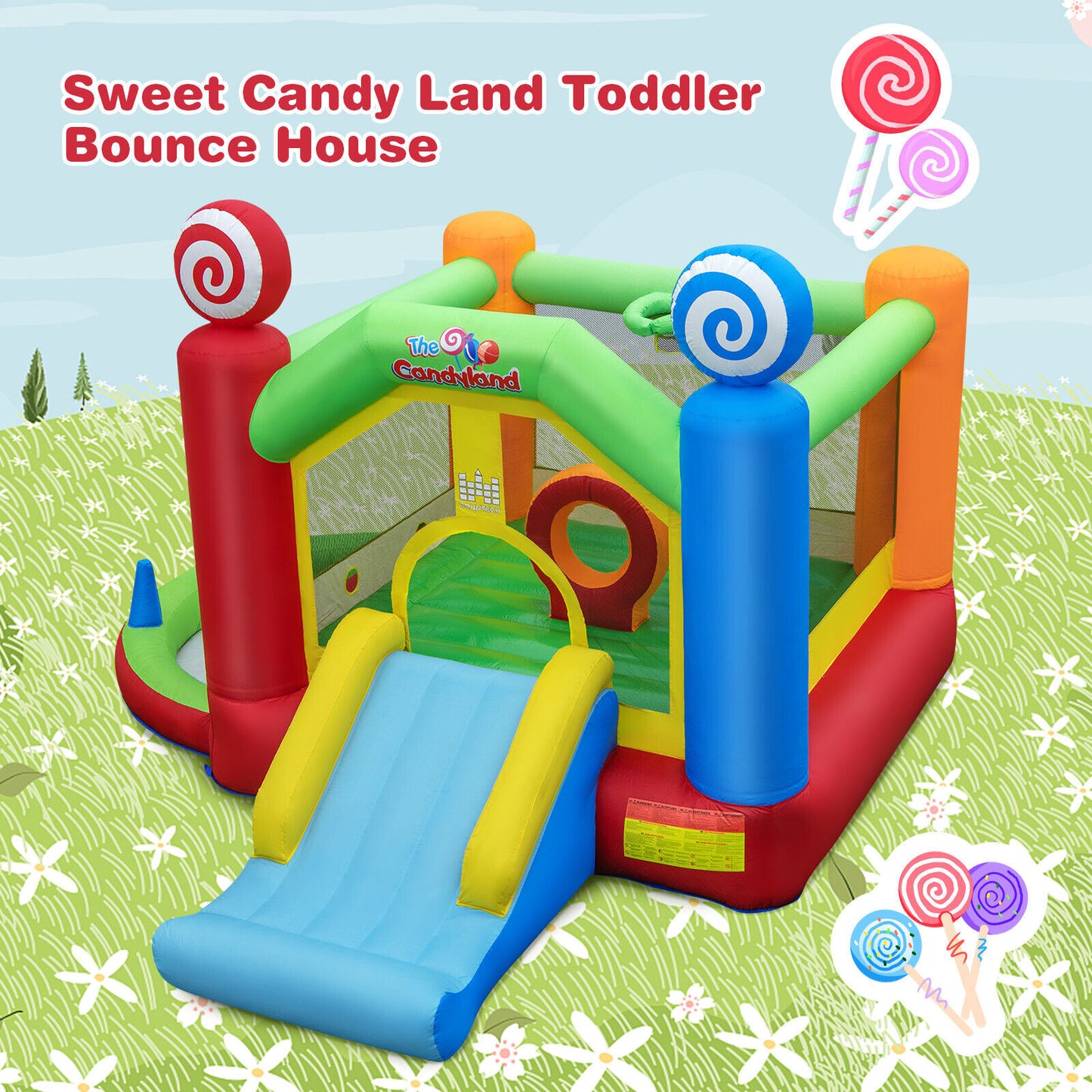 Candy Land Theme Kids Inflatable Bounce House with 735W Air Blower Kids Crystal