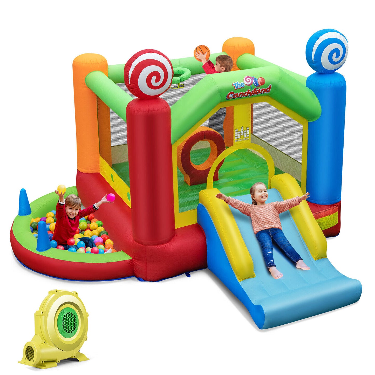 Candy Land Theme Kids Inflatable Bounce House with 735W Air Blower Kids Crystal