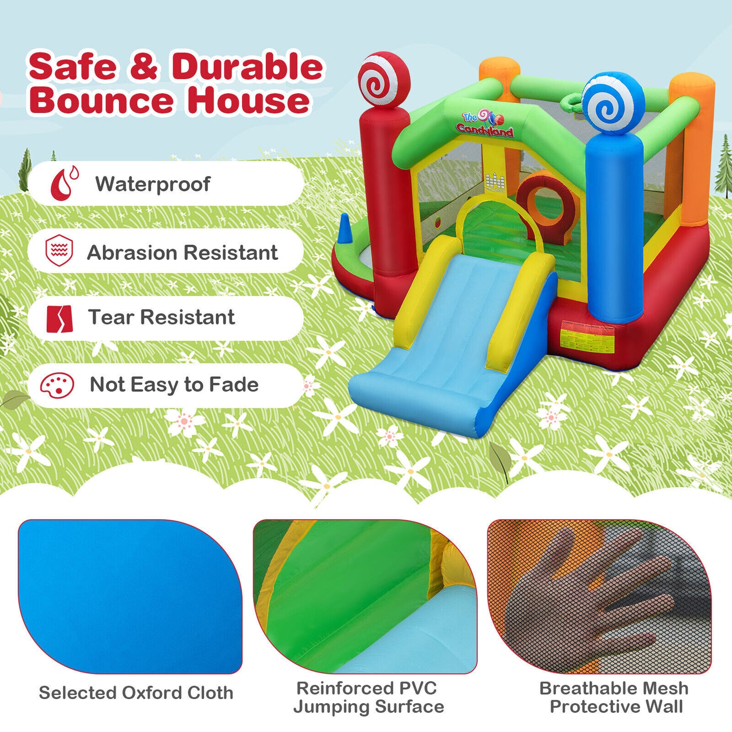Candy Land Theme Kids Inflatable Bounce House with 735W Air Blower Kids Crystal