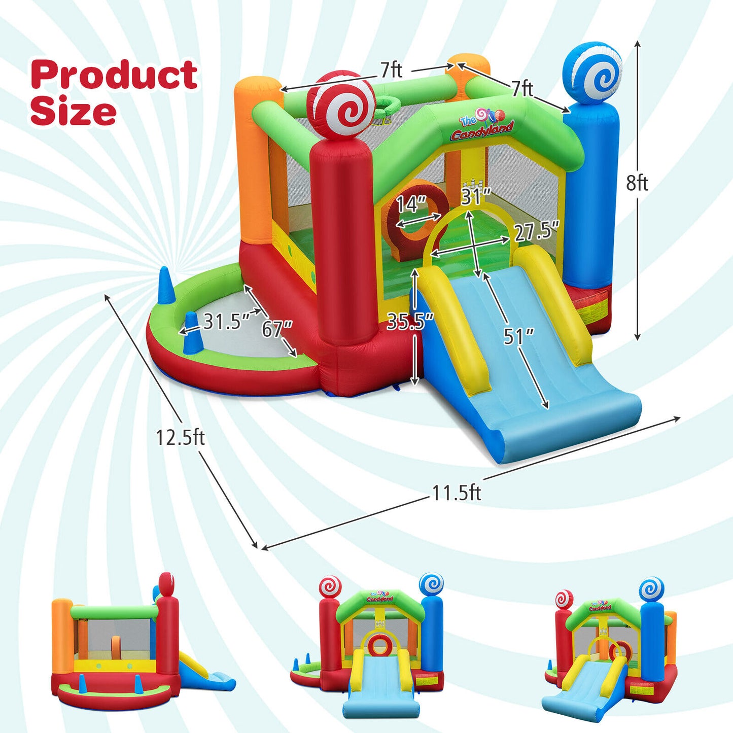 Candy Land Theme Kids Inflatable Bounce House with 735W Air Blower Kids Crystal