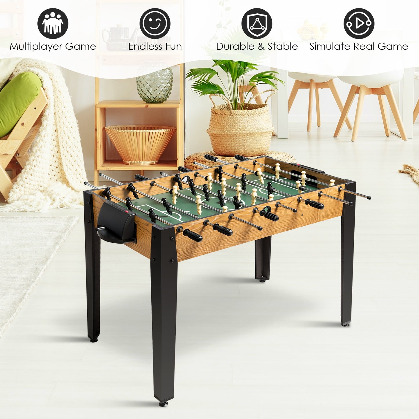 48 Inch Competition Sized Home Recreation Wooden Foosball Table-Brown Kids Crystal