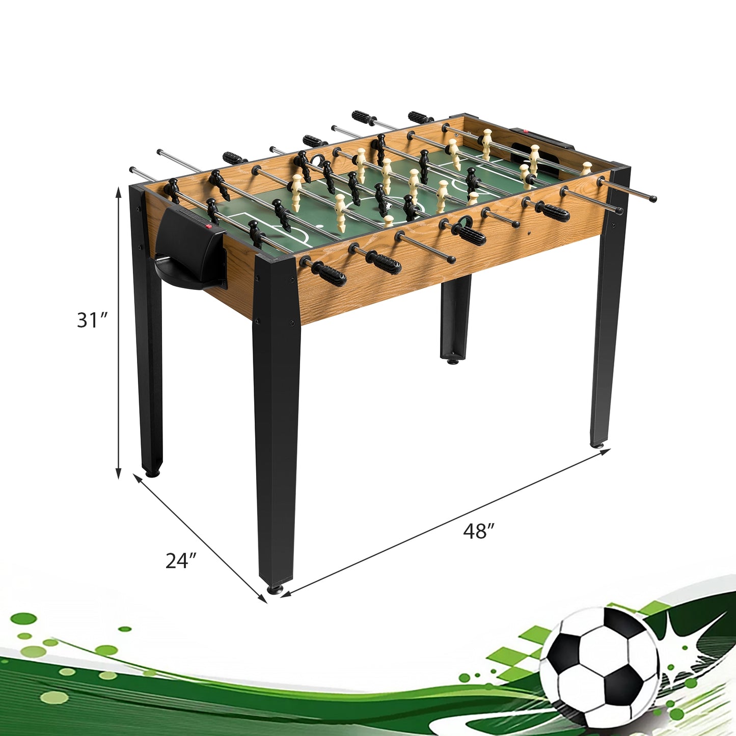 48 Inch Competition Sized Home Recreation Wooden Foosball Table-Brown Kids Crystal
