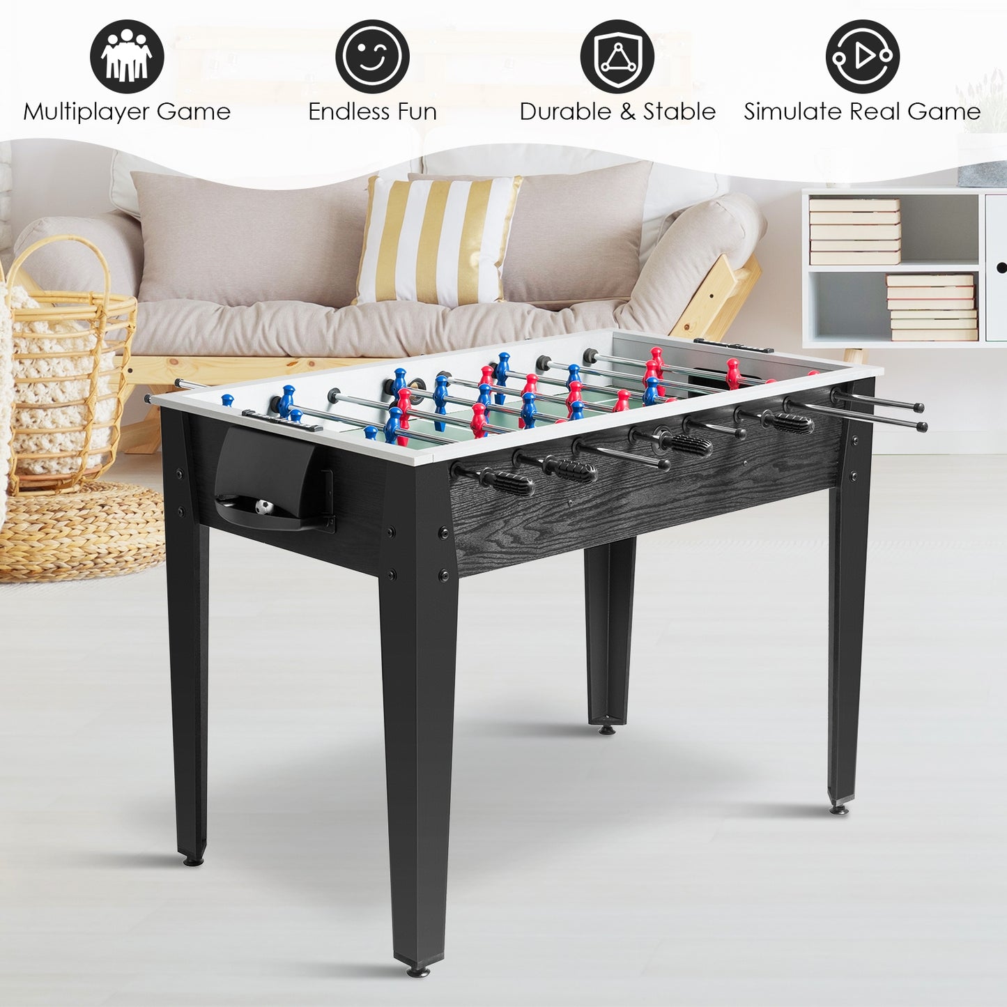 48 Inch Competition Sized Home Recreation Wooden Foosball Table-Black Kids Crystal