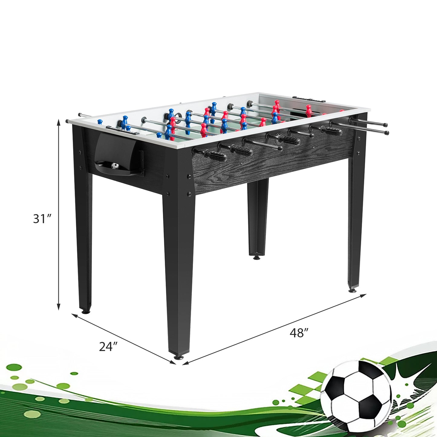 48 Inch Competition Sized Home Recreation Wooden Foosball Table-Black Kids Crystal