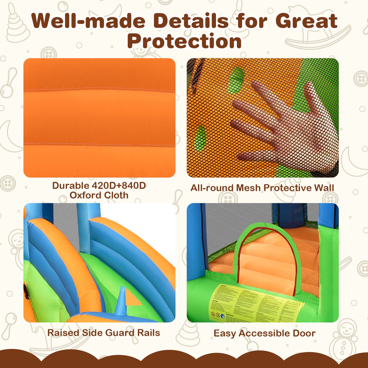 7-in-1 Inflatable Giant Water Park Bouncer with Dual Climbing Walls and 735W Blower Kids Crystal