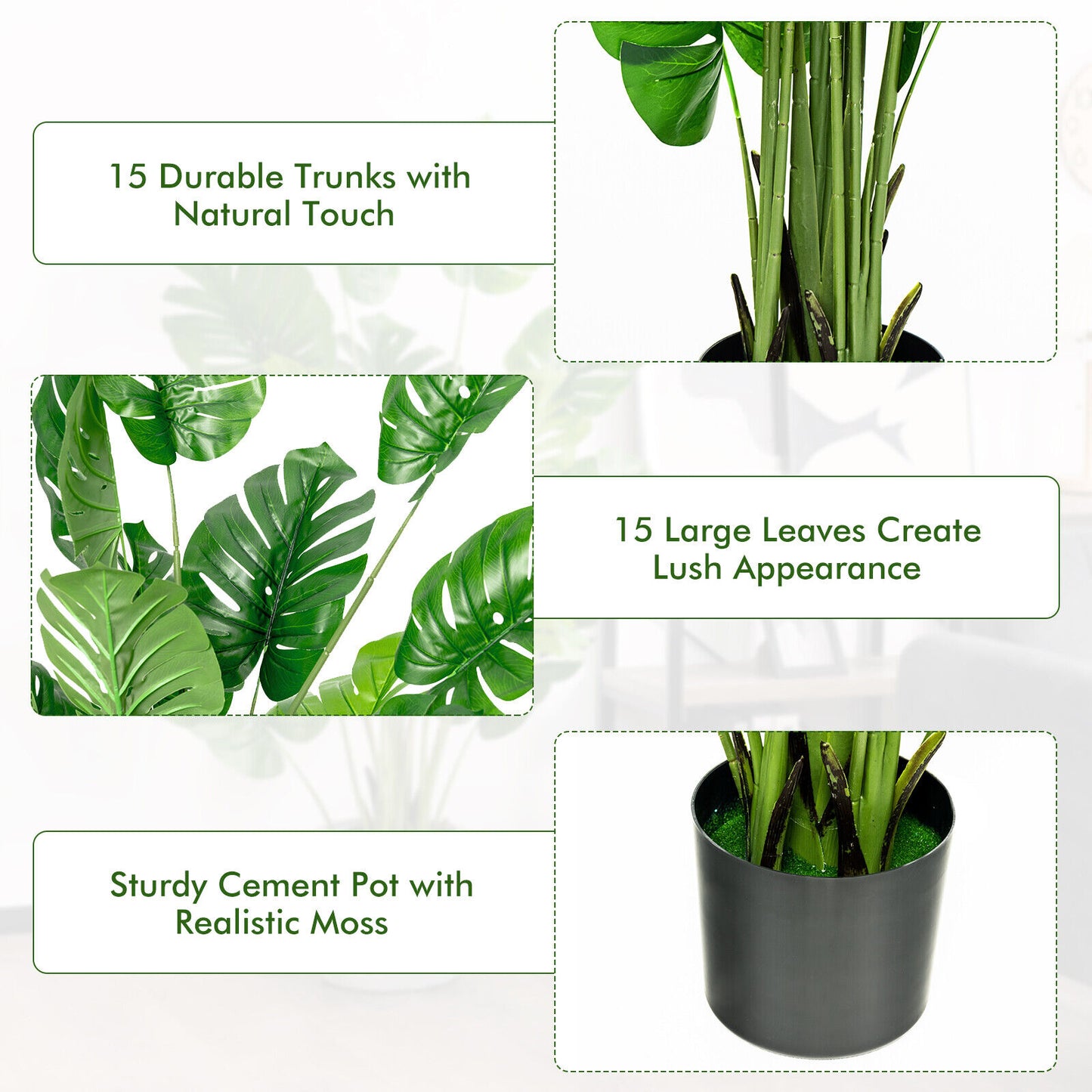 5 Feet Artificial Tree Faux Monstera Deliciosa Plant for Home Indoor and Outdoor Kids Crystal