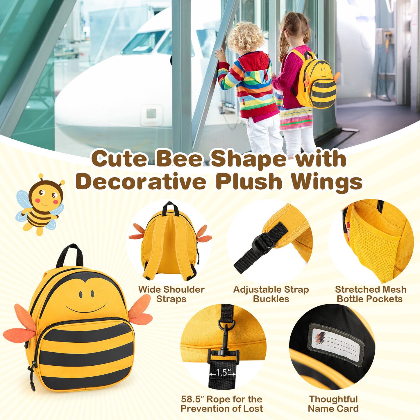 2 Pieces 18 Inch Ride-on Kids Luggage Set with Spinner Wheels and Bee Pattern-Yellow Kids Crystal