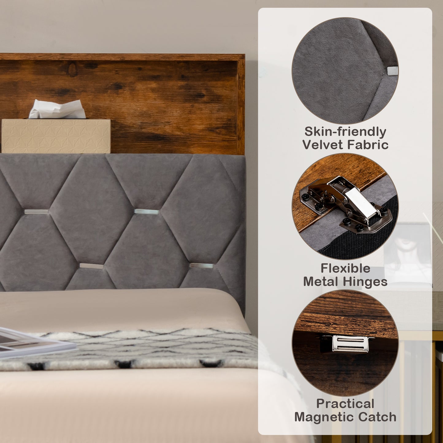 Full/Queen Size Upholstered Bed Frame with Storage Headboard-Full Size Kids Crystal