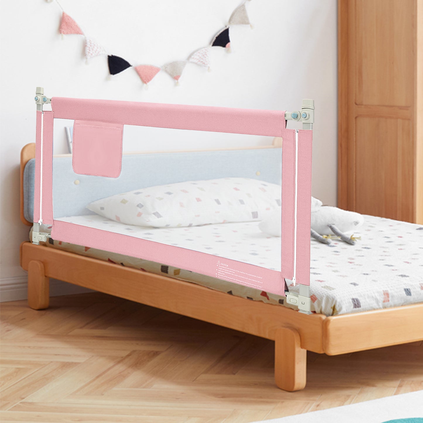 57 Inch Toddlers Vertical Lifting Baby Bed Rail Guard with Lock-Pink Kids Crystal