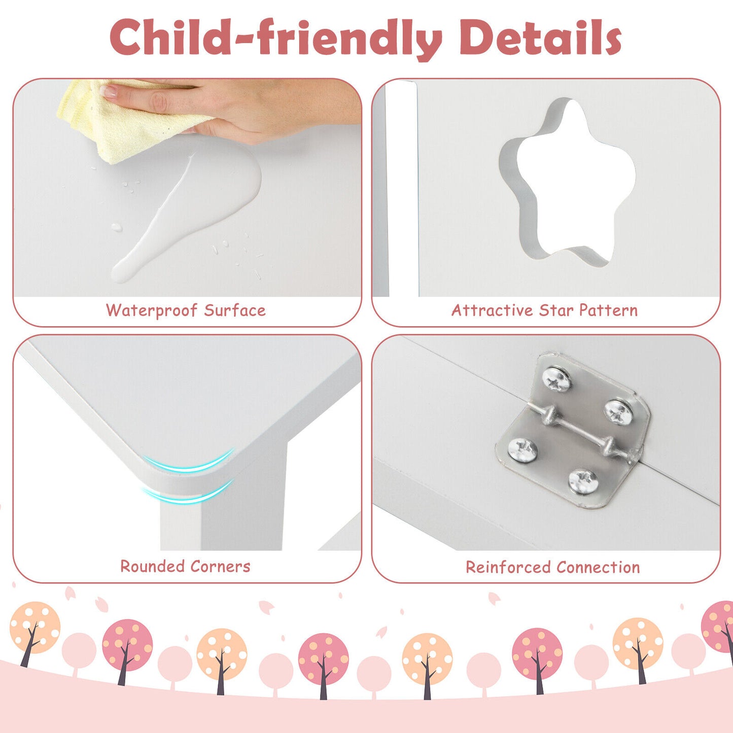 Kids Desk and Chair Set with Hutch and Bulletin Board for 3+ Kids-White Kids Crystal