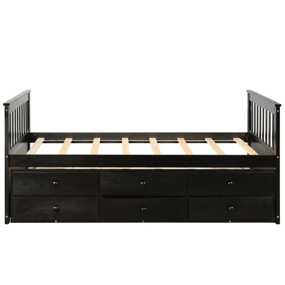 Twin Captain’s Bed with Trundle Bed with 3 Storage Drawers-Dark Brown Kids Crystal
