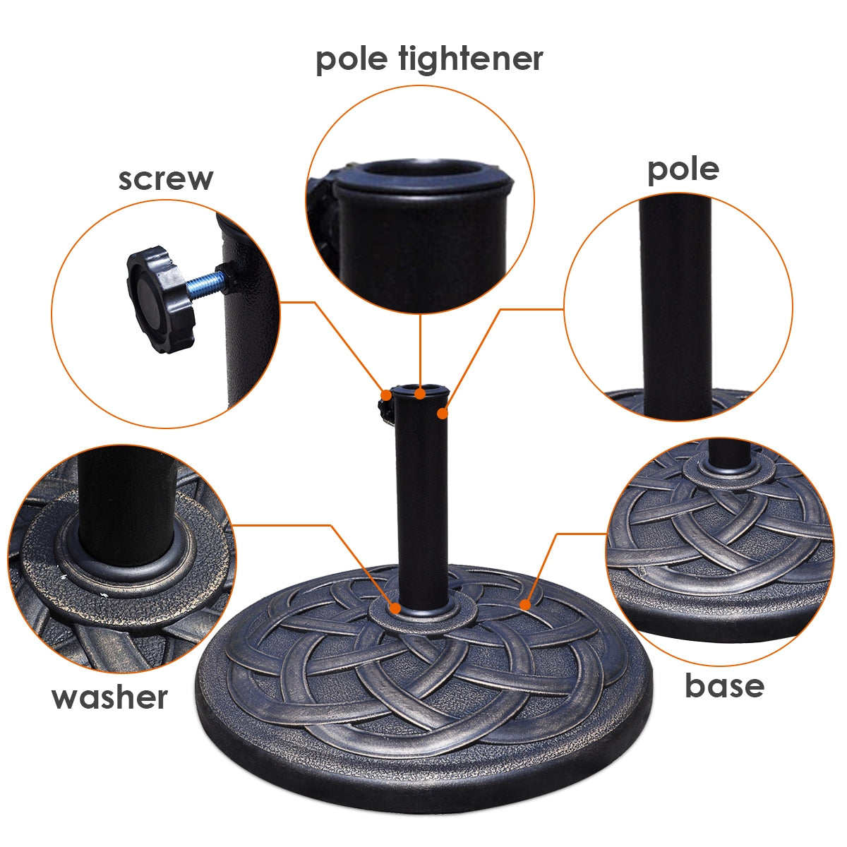 22 Inch Heavy Duty Round Umbrella Base Stand Kids Crystal